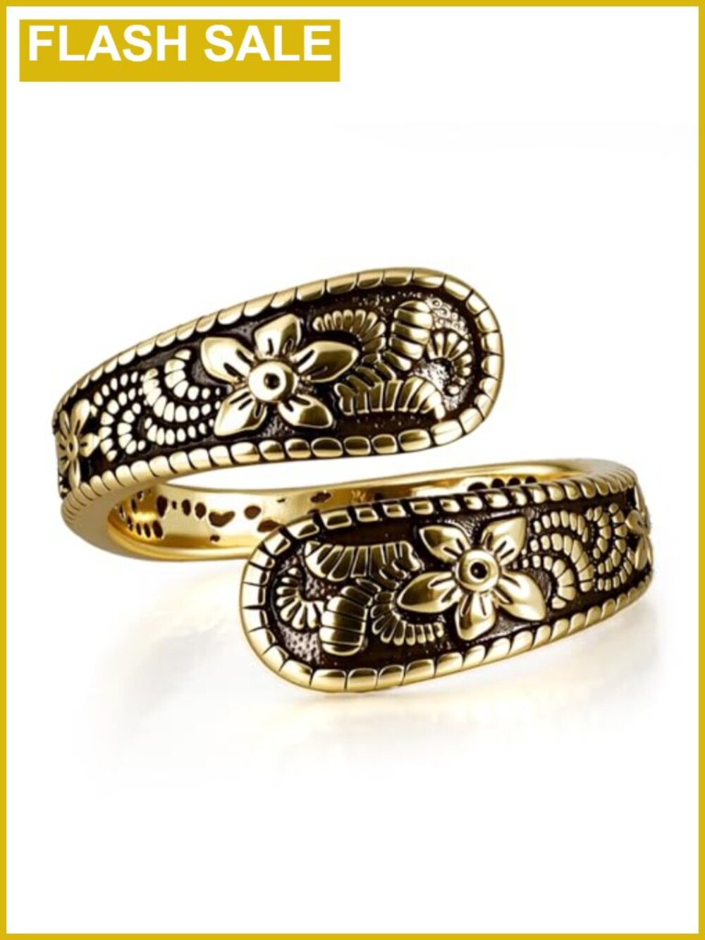 Vintage 14K Gold Plated and Silver Spoon Ring – Adjustable Open Ring for Women,